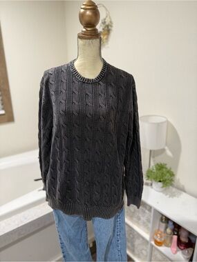 Goodthreads 100% Cotton Cable Knit Crewneck Sweater XL Charcoal Gray
